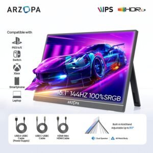 ARZOPA Portable Monitor 16.1"/17.3" FHD 1080P 60Hz/144Hz Laptop Screen Extender for PC Mac Xbox Switch PS5 iPhone IPS Display Computer Display HDR External Screen Game WorkfromhomeARZOPA Portable Monitor 16.1"/17.3" FHD 1080P 60Hz/144Hz Laptop Screen Extender for PC Mac Xbox Switch PS5 iPhone IPS Display Computer Display HDR External Screen Game Workfromhome