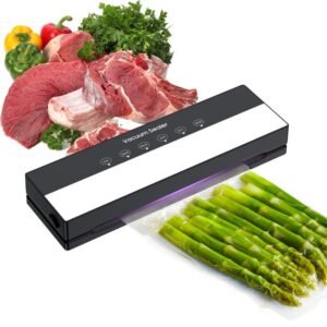 Envasadora al vacío para alimentos, Maquina al Vacio de Alimentos para Uso Doméstico y Comercial, Fuerte Succión, Alimentos Secos, Humedos y Frescos, Incluye 10 Bolsas de Grado Alimenticio , Negra