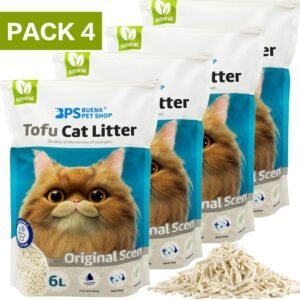 Pack de 4 Bolsas - BPS Arena de Tofu para Gatos 6L - Sin Polvo Fácil de Aglomerar y Controla Olores - Biodegradable y Segura para Gatitos
